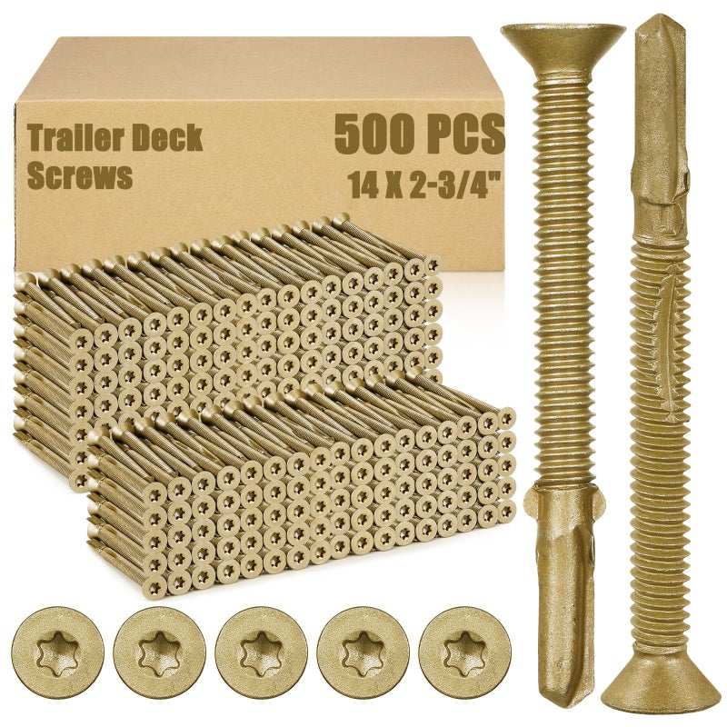 Yaocom 500 Pcs #14x2-3/4 Trailer Deck Screws Bulk Self Tapping Trailer Screws Wood to Metal with Star Head Self Drilling Reamer for Trailers Flatbeds Fastening Wood to Steel Metal Construction - Image 1